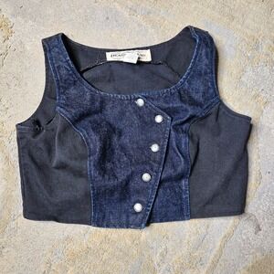 Denûm Jeans Blue Black Denim Crop Top Vest Sleeveless USA Made Size M